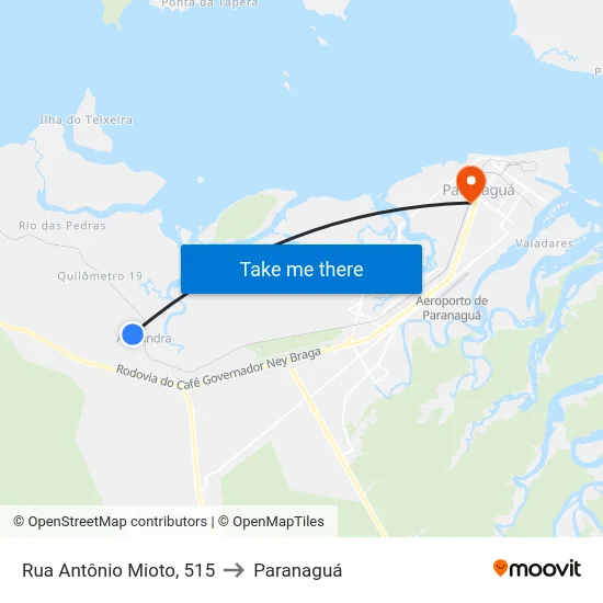 Rua Antônio Mioto, 515 to Paranaguá map