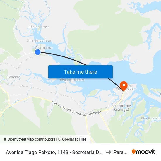Avenida Tiago Peixoto, 1149 - Secretária De Planejamento E Obras to Paranaguá map