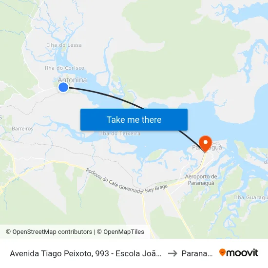 Avenida Tiago Peixoto, 993 - Escola João Paulino to Paranaguá map