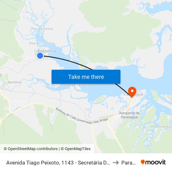 Avenida Tiago Peixoto, 1143 - Secretária De Planejamento E Obras to Paranaguá map