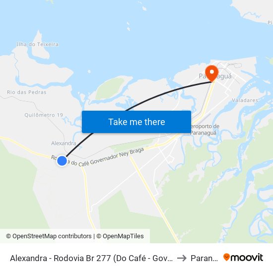 Alexandra - Rodovia Br 277 (Do Café - Governador Ney Braga) to Paranaguá map