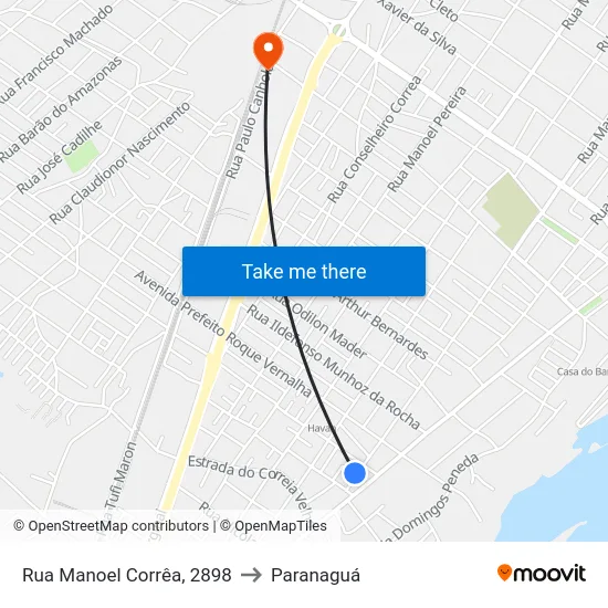 Rua Manoel Corrêa, 2898 to Paranaguá map