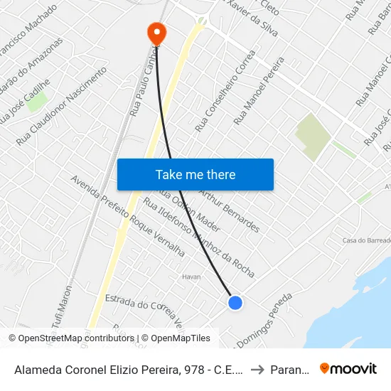 Alameda Coronel Elizio Pereira, 978 - C.E. José Bonifácio to Paranaguá map