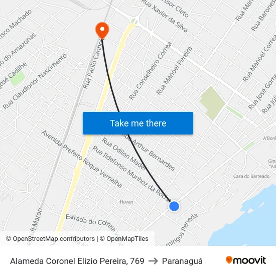 Alameda Coronel Elizio Pereira, 769 to Paranaguá map