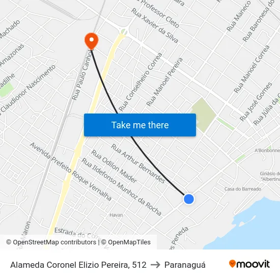 Alameda Coronel Elizio Pereira, 512 to Paranaguá map
