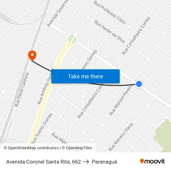 Avenida Coronel Santa Rita, 662 to Paranaguá map