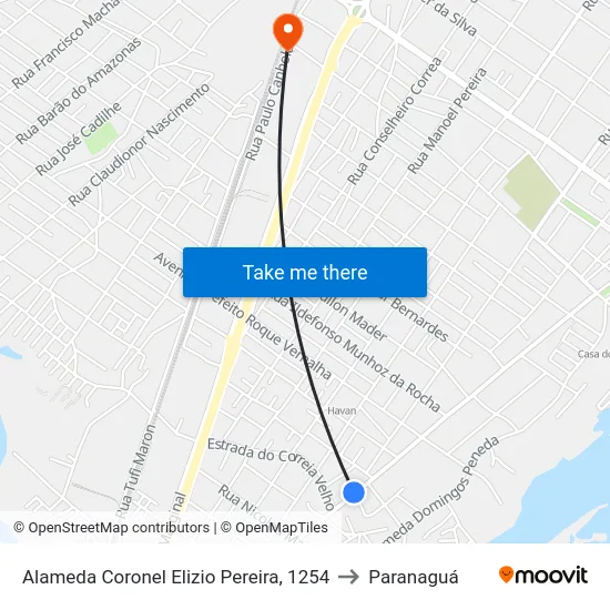 Alameda Coronel Elizio Pereira, 1254 to Paranaguá map