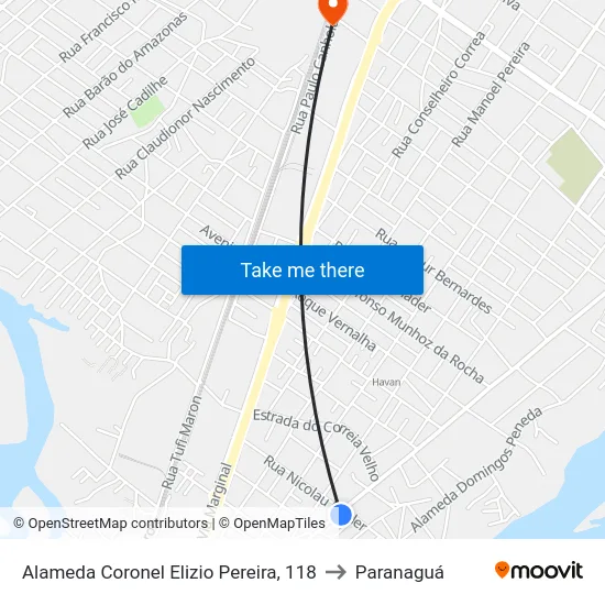 Alameda Coronel Elizio Pereira, 118 to Paranaguá map