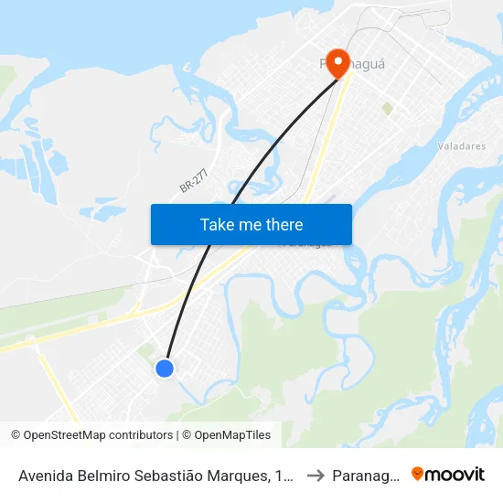 Avenida Belmiro Sebastião Marques, 1708 to Paranaguá map