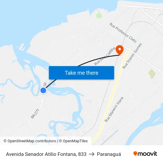 Avenida Senador Atílio Fontana, 833 to Paranaguá map