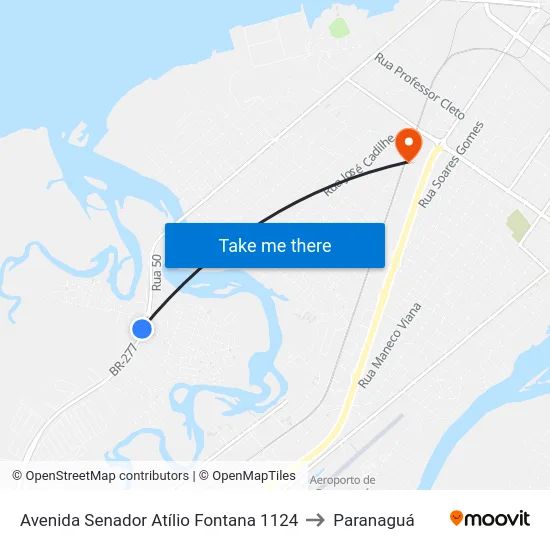 Avenida Senador Atílio Fontana 1124 to Paranaguá map