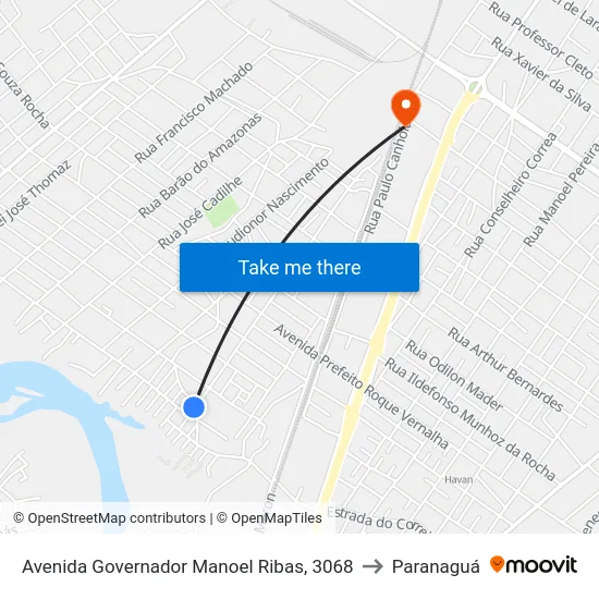 Avenida Governador Manoel Ribas, 3068 to Paranaguá map