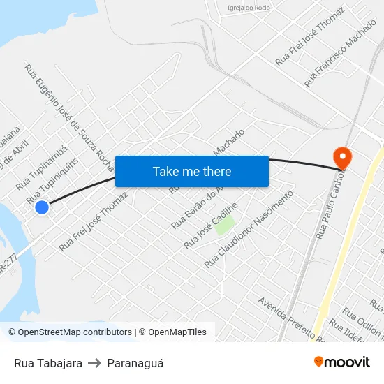 Rua Tabajara to Paranaguá map