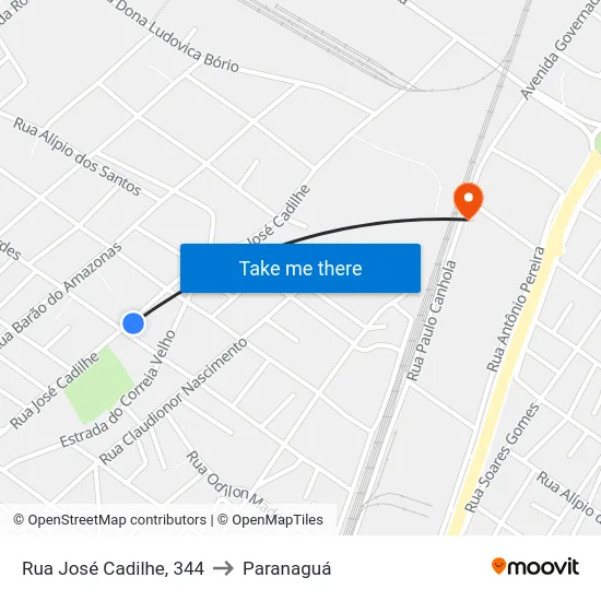 Rua José Cadilhe, 344 to Paranaguá map