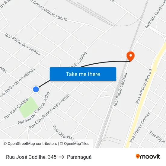 Rua José Cadilhe, 345 to Paranaguá map