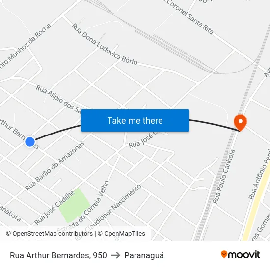 Rua Arthur Bernardes, 950 to Paranaguá map