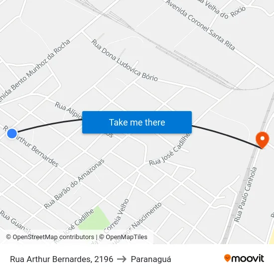 Rua Arthur Bernardes, 2196 to Paranaguá map