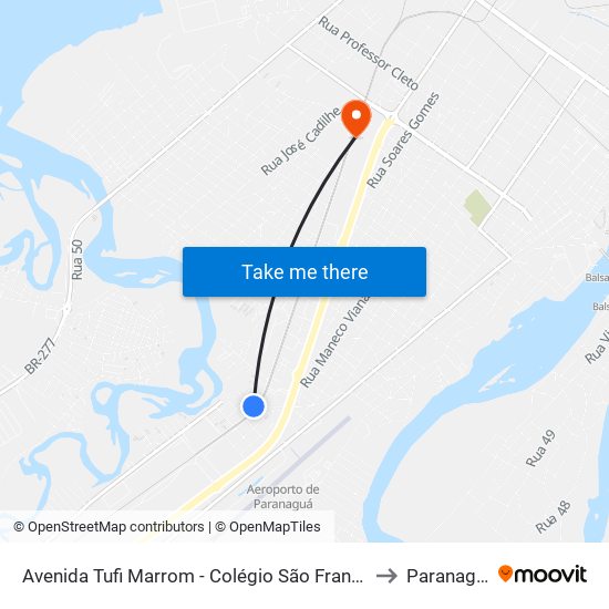 Avenida Tufi Marrom - Colégio São Francisco to Paranaguá map