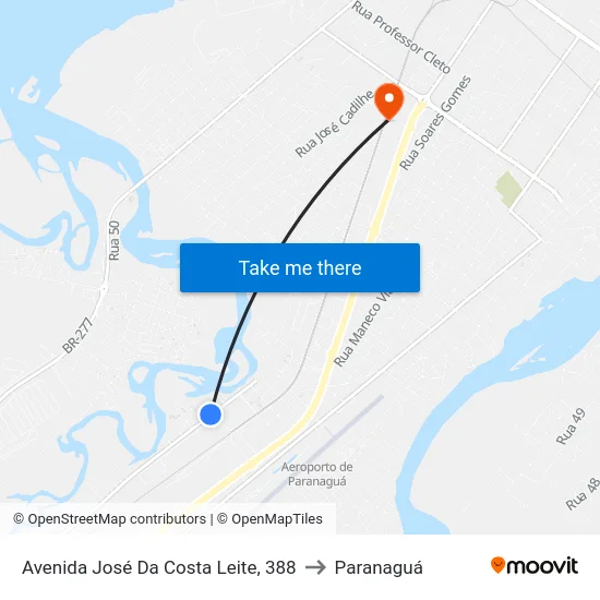 Avenida José Da Costa Leite, 388 to Paranaguá map