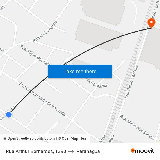 Rua Arthur Bernardes, 1390 to Paranaguá map