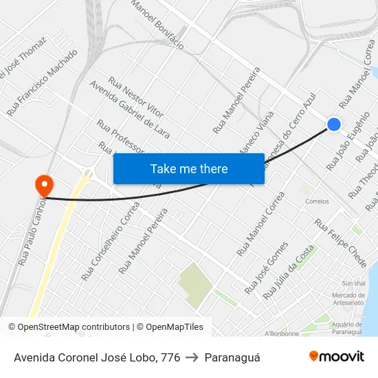 Avenida Coronel José Lobo, 776 to Paranaguá map