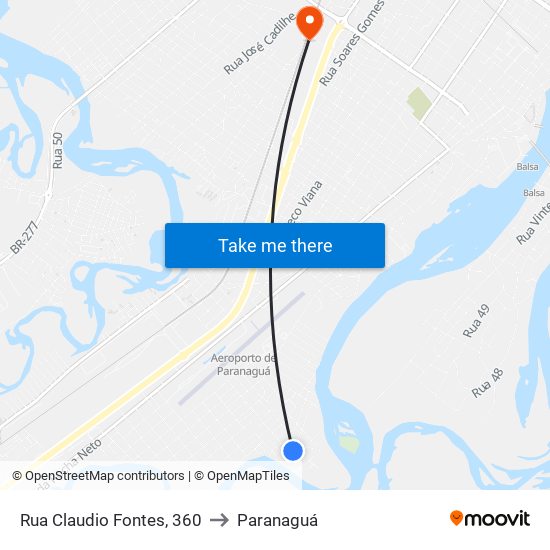 Rua Claudio Fontes, 360 to Paranaguá map