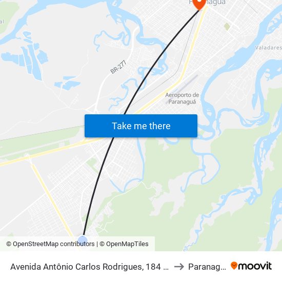 Avenida Antônio Carlos Rodrigues, 184 (Ifpr) to Paranaguá map