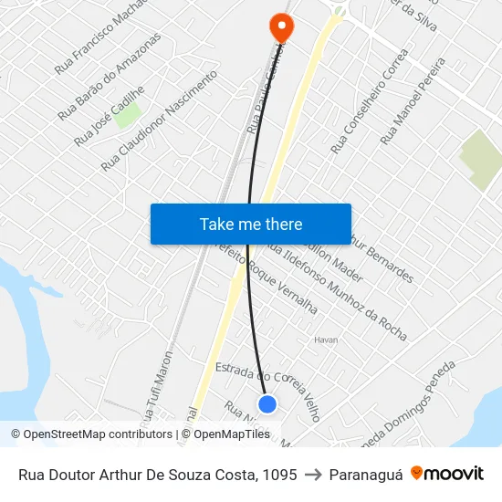 Rua Doutor Arthur De Souza Costa, 1095 to Paranaguá map