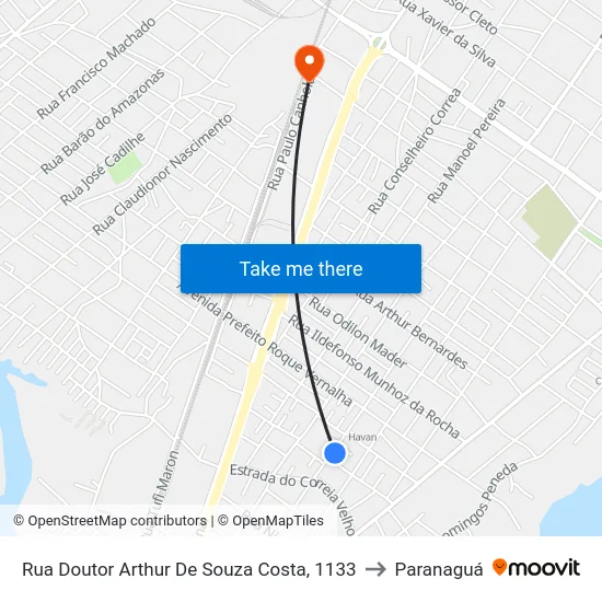 Rua Doutor Arthur De Souza Costa, 1133 to Paranaguá map