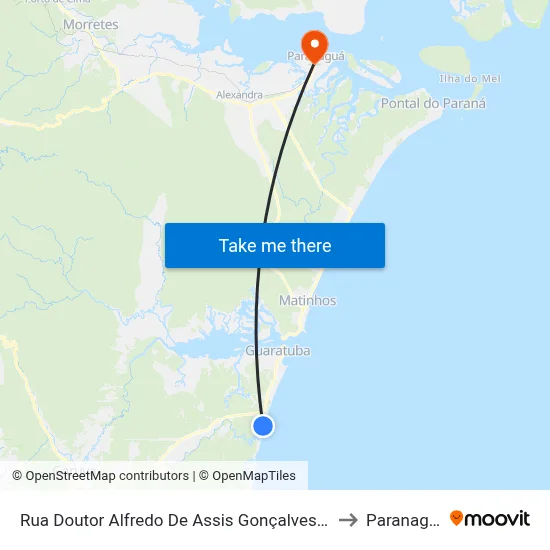 Rua Doutor Alfredo De Assis Gonçalves, 142 to Paranaguá map
