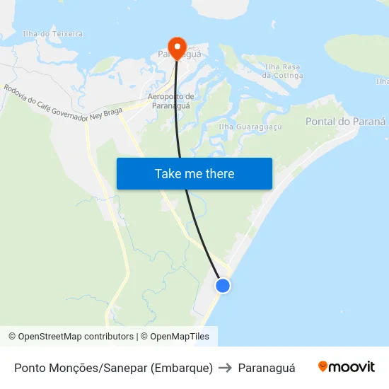 Ponto Monções/Sanepar (Embarque) to Paranaguá map