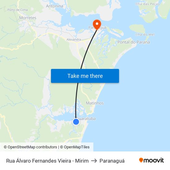 Rua Álvaro Fernandes Vieira - Mirim to Paranaguá map