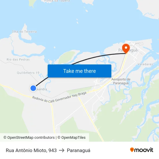 Rua Antônio Mioto, 943 to Paranaguá map