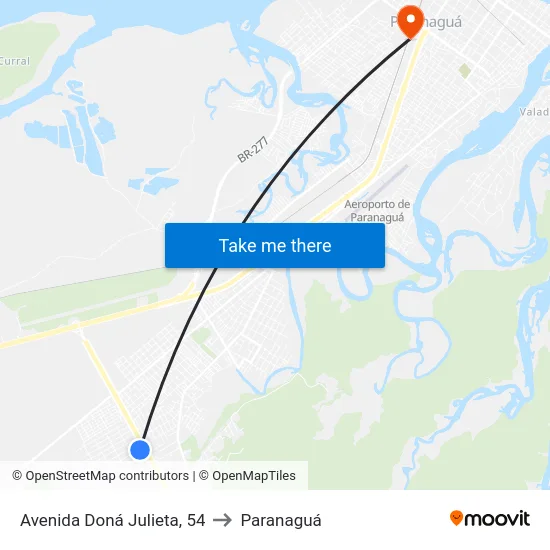 Avenida Doná Julieta, 54 to Paranaguá map