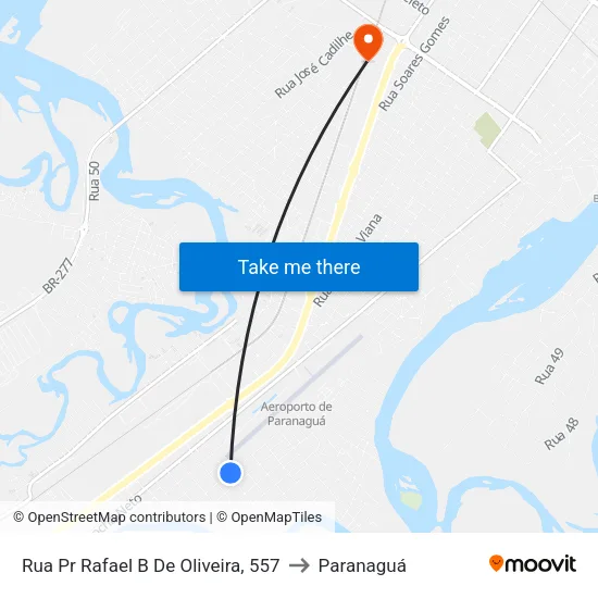 Rua Pr Rafael B De Oliveira, 557 to Paranaguá map