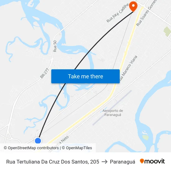 Rua Tertuliana Da Cruz Dos Santos, 205 to Paranaguá map