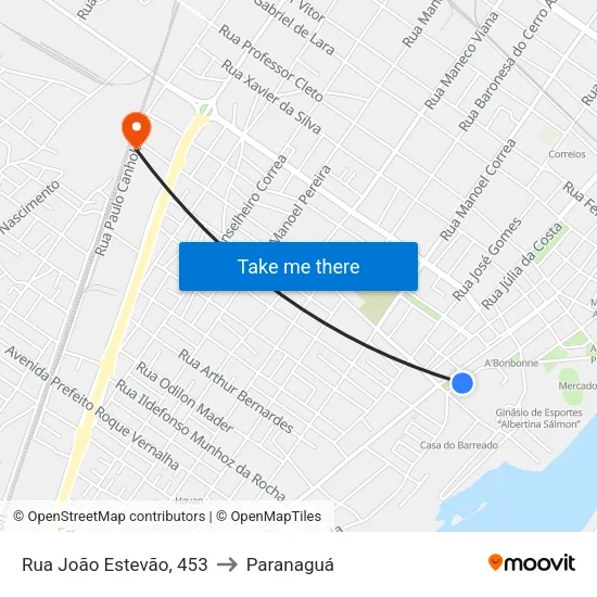 Rua João Estevão, 453 to Paranaguá map