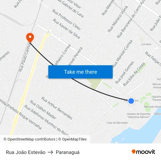 Rua João Estevão to Paranaguá map