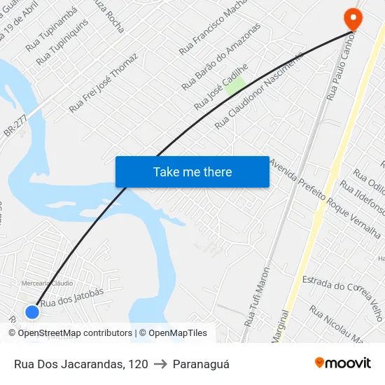 Rua Dos Jacarandas, 120 to Paranaguá map