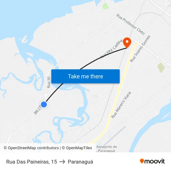 Rua Das Paineiras, 15 to Paranaguá map