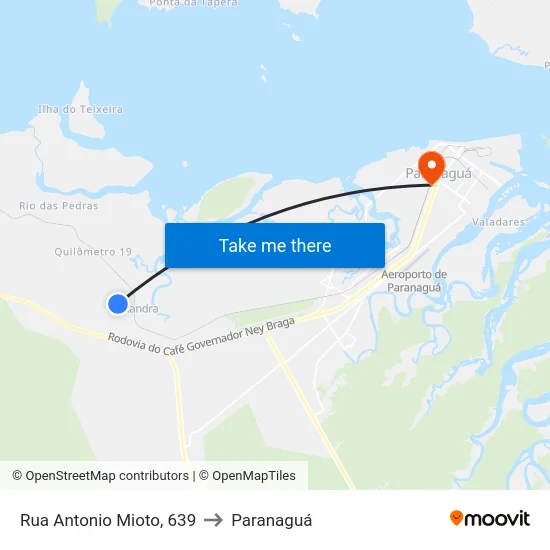 Rua Antonio Mioto, 639 to Paranaguá map