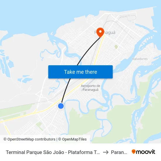 Terminal Parque São João - Plataforma Terminal Centro to Paranaguá map