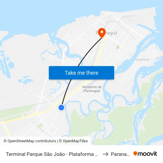 Terminal Parque São João - Plataforma Vizinhança to Paranaguá map