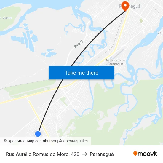 Rua Aurélio Romualdo Moro, 428 to Paranaguá map