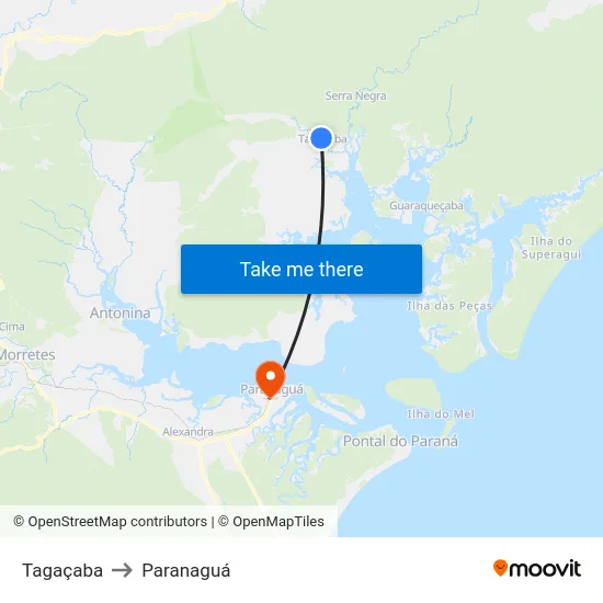 Tagaçaba to Paranaguá map