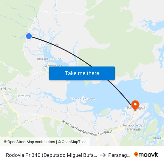 Rodovia Pr 340 (Deputado Miguel Bufara) to Paranaguá map