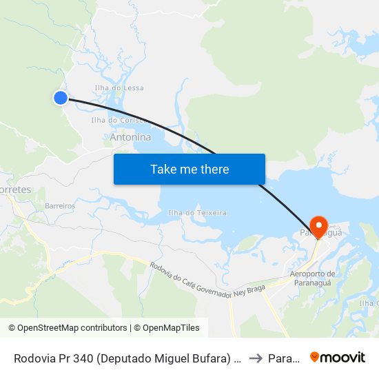 Rodovia Pr 340 (Deputado Miguel Bufara) - Estacão Elevatória Água to Paranaguá map