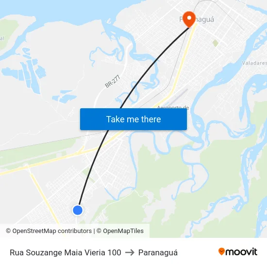 Rua Souzange Maia Vieria 100 to Paranaguá map