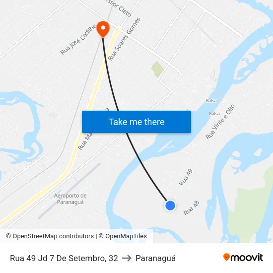 Rua 49 Jd 7 De Setembro, 32 to Paranaguá map