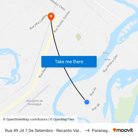 Rua 49 Jd 7 De Setembro - Recanto Valentin to Paranaguá map